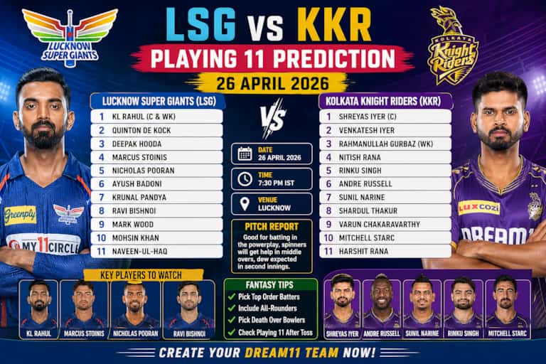 LSG vs KKR Playing 11 prediction 26 April 2026