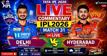 srh vs dc today match score live 2026