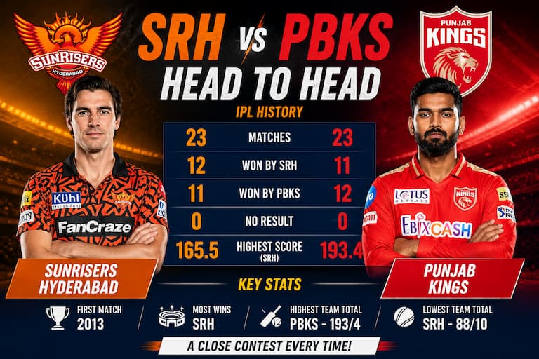 SRH vs PBKS head to head