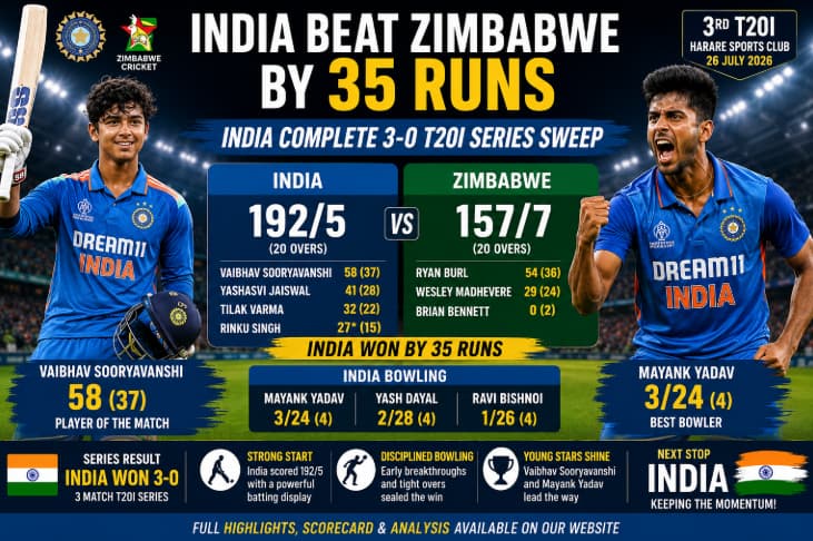 India Beat Zimbabwe by 35 Runs