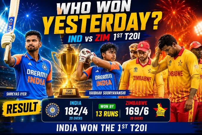 Who Won Yesterday IND vs ZIM 1st T20I Match