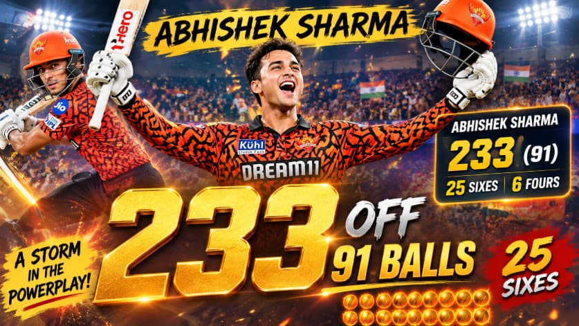Abhishek Sharma 233 Off 91 Balls
