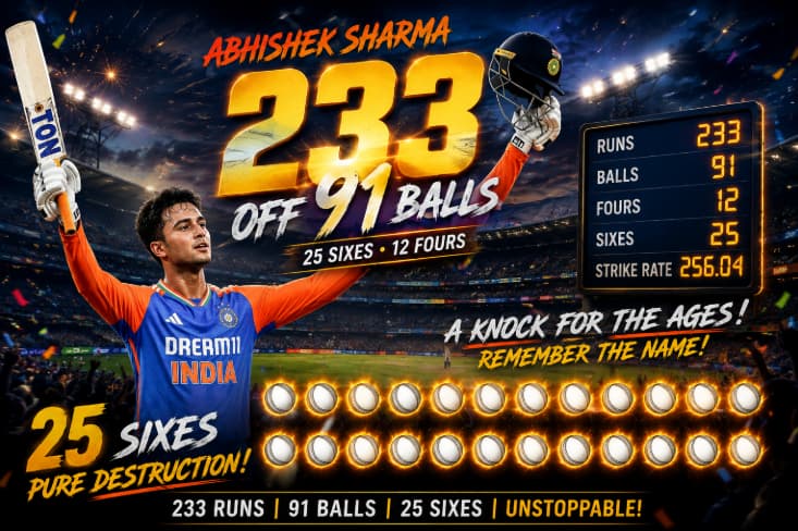 Abhishek Sharma 233 Off 91 Balls