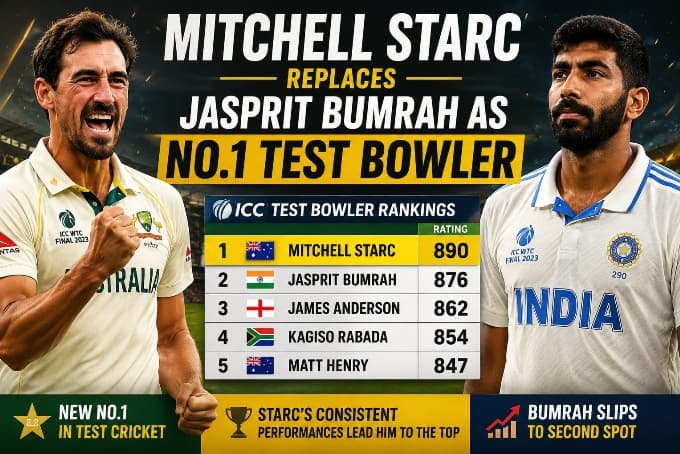 Mitchell Starc replaces Jasprit Bumrah as No.1 Test bowler