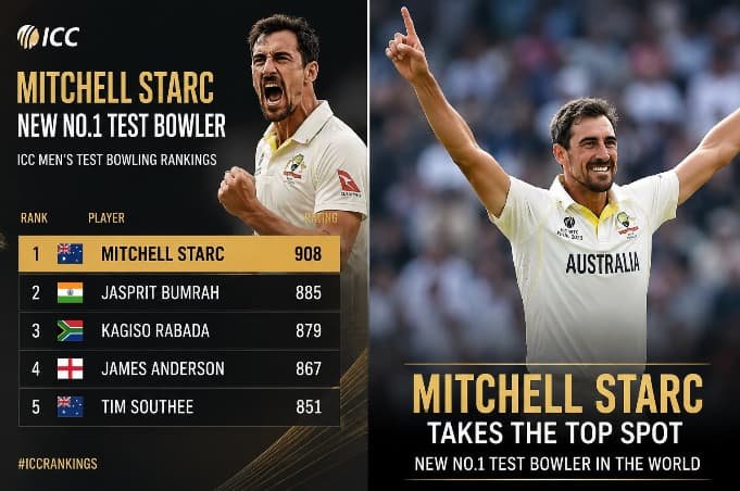 Mitchell Starc replaces Jasprit Bumrah as No.1 Test bowler