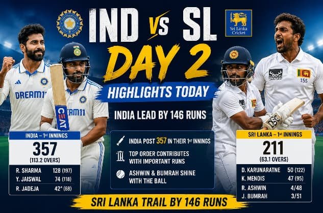 IND vs SL Day 2 Highlights Today
