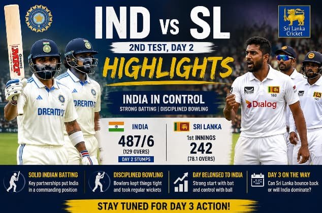 IND vs SL Day 2 Highlights Today