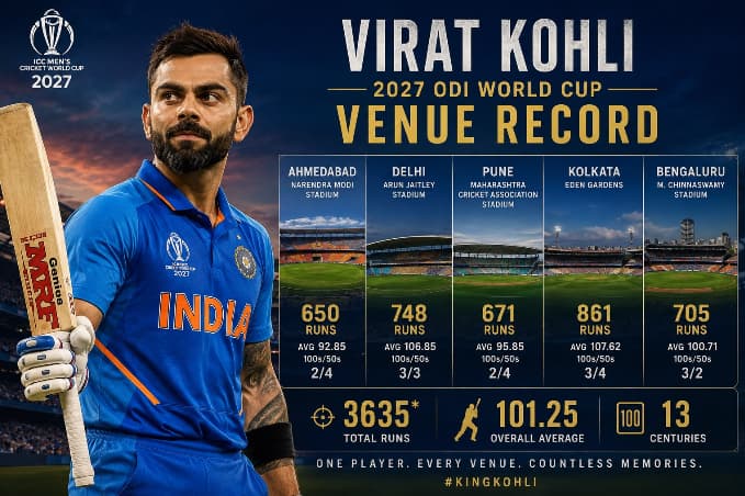 Virat Kohli 2027 ODI World Cup Venues Record