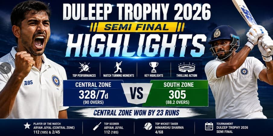 Duleep Trophy 2026 Semi Final Highlights Today