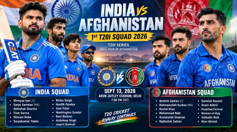 India vs Afghanistan 1st T20I Squad 2026